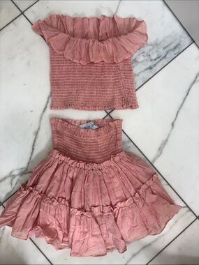 Blue Life Pink Ruffle Smocked Skirt Set — Girls